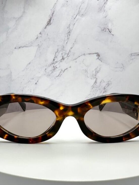 New MIU MIU Sunglasses Brown Tortoise Shell Oval Acetate Gold Logo Italy main image 16
